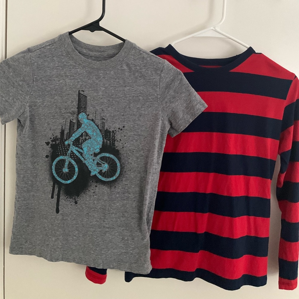 Cat & Jack Gray  Biker Graphic and Red and Blue Striped Sz 6 Sz 8